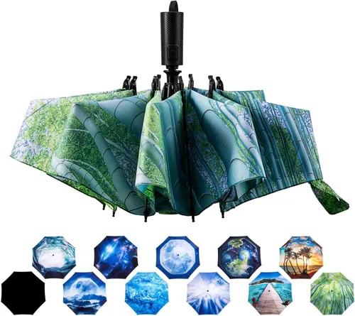 Miniatura 47 de LANBRELLA Paraguas plegable inverso compacto paraguas de viaje a prueba de viento automático