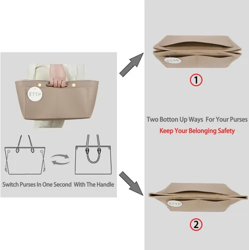 Miniatura 2 de ETTP Organizador de bolso para bolsos, inserto organizador de bolsa de fieltro, organizador de bolso, compatible con Neverful Speedy y más, 6
