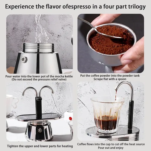 Miniatura 5 de Olla de acero inoxidable, máquina para estufa, cafetera clásica italiana doble tubo