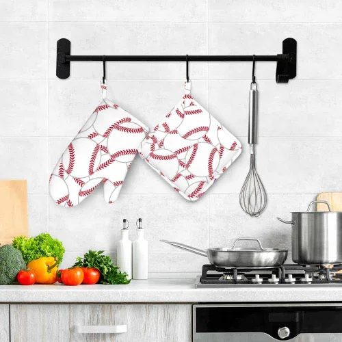 Miniatura 4 de Mxocom Juego de guantes de horno de béisbol y soportes para ollas, pelota de tenis, silicona resistente al calor, guantes para horno de cocina