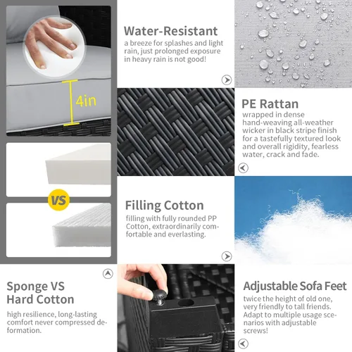 Miniatura 5 de Rattaner Muebles de Exterior Sofá de Exterior Muebles de Patio Sofá de 3 Asientos Asiento Profundo Respaldo Alto con Funda Impermeable y Cojines Gris
