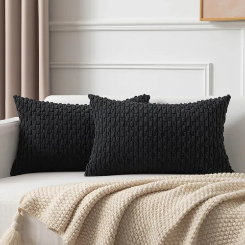 Miniatura 80 de Kevin Textile - Juego de 2 fundas de almohada decorativas de pana de 22 x 22 pulgadas, suaves, estilo bohemio, a rayas, decoración moderna del hogar