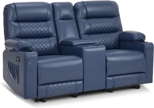 Miniatura 13 de MCombo Sofá reclinable eléctrico de gravedad cero de 56.3 pulgadas con masaje de calor y vibración, sofá biplaza reclinable con puertos USB, Gris
