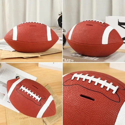 Miniatura 8 de H&W Alcancía de fútbol para niños, inastillable, con temática de deportes de rugby, tamaño grande, regalo de Super Bowl para niños