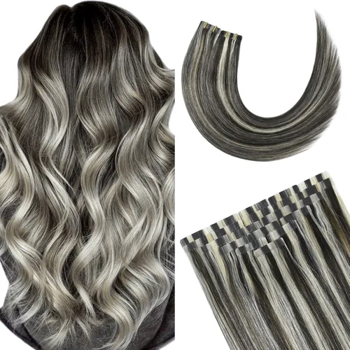 Miniatura 28 de Extensiones de cabello humano adhesivas, sedosas y lacias, 100% Remy, color marrón oscuro, para mujeres, 20 unidades por paquete