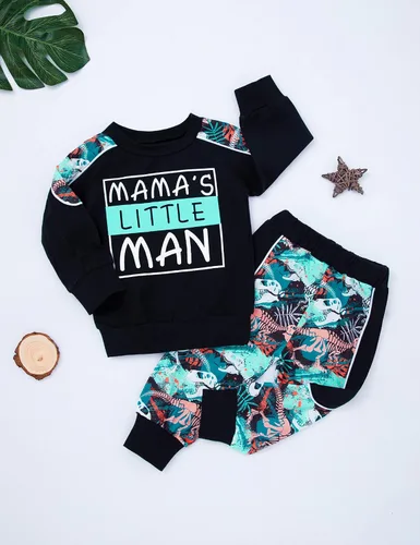 Miniatura 5 de KANGKANG Conjunto de sudadera de manga larga con estampado de letras para niños pequeños, conjunto de pantalones con estampado de dinosaurio