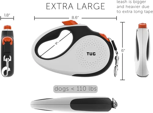 Miniatura 3 de TUG - Correa retráctil 360º XL para perros, libre de enredos, mango antideslizante, nailon resistente de 26 pies, freno de una sola mano, pausa