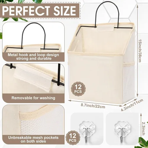 Miniatura 3 de Woanger 12 bolsas de almacenamiento para colgar en la pared, organizador para colgar en la pared, contenedores para colgar sobre la puerta
