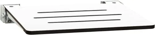 Miniatura 23 de Seachrome Asiento de ducha plegable Silhouette Slimline de 18 pulgadas, para montaje en pared, asiento rústico de teca con marco plateado