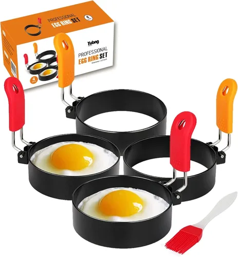 Anillos de huevo de 3.5 pulgadas para freír huevos, paquete de 4 moldes antiadherentes para hacer hamburguesas de huevos, molde para panqueques para