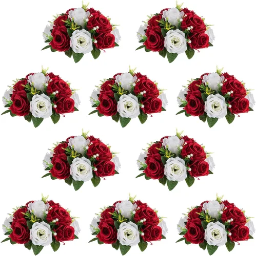 Miniatura 73 de NUPTIO Centros de mesa de flores blancas para mesas: 6 piezas de arreglo de bolas de flores artificiales para fiesta de boda, rosa floral falsa