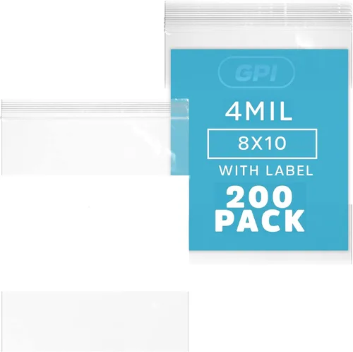 Miniatura 12 de GPI - 3" x 4" - Caja a granel de 1000, bolsas de plástico transparente con cierre de cremallera de 4 mil de grosor, resistentes, con bloque blanco