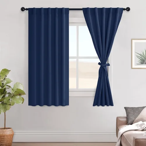 Miniatura 44 de Hiasan Cortinas opacas negras para dormitorio, cortinas opacas cortas de 45 pulgadas de largo, con aislamiento térmico, bolsillo para barra