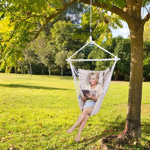 Miniatura 2 de Backyard Expressions Silla Hamaca Colgante con Cojines y Kit para Colgar – Capacidad de 500 lb, Tela de Mezcla de Algodón, para Uso