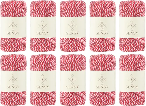 Miniatura 23 de Sensy - Cordón de algodón a rayas para panaderos de alta calidad para manualidades y envoltura de regalos (rojo y blanco)
