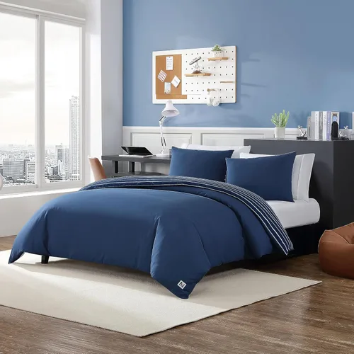 Miniatura 7 de Nautica - Juego de funda de edredón tamaño individual, ropa de cama de microfibra suave reversible con funda a juego, decoración del hogar sólida