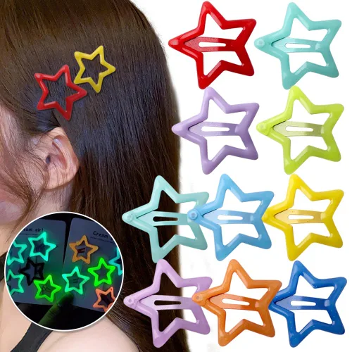 Pinzas de pelo coloridas y luminosas para niñas, pinzas pequeñas para el cabello para niños, pinzas de estrellas que brillan en la oscuridad, pinzas