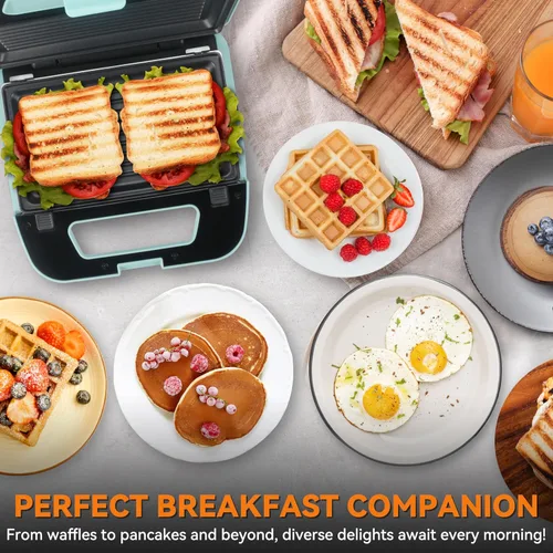 Miniatura 3 de Baker's Friend Mini Waflera 3 en 1 con Placas Extraíbles, Mini Máquina para Hacer Panqueques, Máquina para Hacer Queso a la Parrilla, Prensa