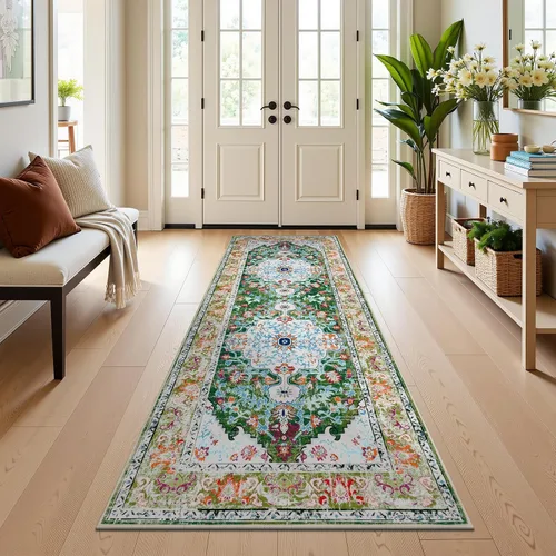 Miniatura 81 de U'Artlines Alfombra de Área Bohemia Lavable, 2x3 Pequeña Suave Antideslizante Vintage Felpudo para Puerta Frontal Interior Alfombra Verde
