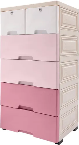 Miniatura 4 de Cajones de plástico, gabinete de almacenamiento de 5 niveles, torre de 6 cajones con ruedas y llaves, estante organizador de almacenamiento, armario