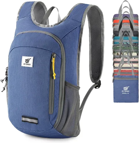SKYSPER Mochila Pequeña de Día 10L Mochila de Senderismo Plegable Ligera Mochila de Viaje de Día para Mujeres y Hombres Azul real
