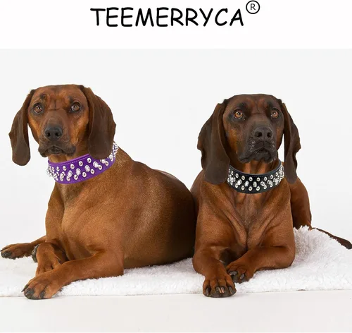 Miniatura 2 de TEEMERRYCA - Collares ajustables de piel sintética con tachuelas para perros, con pelota chillona de regalo, para mascotas pequeñas, medianas
