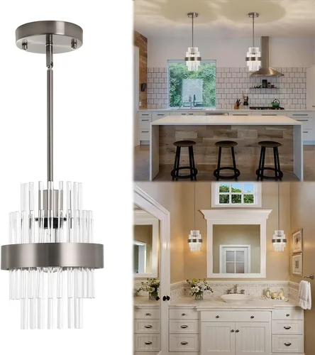 Lámparas Colgantes, Iluminación Colgante de Cristal Moderna de 7 pulgadas, Luces Colgantes de Isla de Cocina de Níquel Cepillado, Iluminación