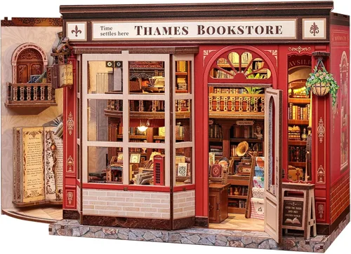 Miniatura 19 de Fsolis Kit de rincón de libros – Kit de casa en miniatura para adultos, estantería 3D rompecabezas de madera Booknook Music Librero Diorama regalos