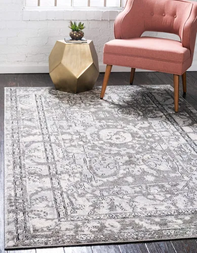tapete moderno clásico, colección La Jolla, Polipropileno, Gris Gris/Plateado