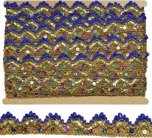 Miniatura 11 de Cinta de 14 yardas de ancho, 1.378 in/1.37 pulgadas, color azul y plateado con lentejuelas plateadas, cinta para manualidades y costuras Dorado