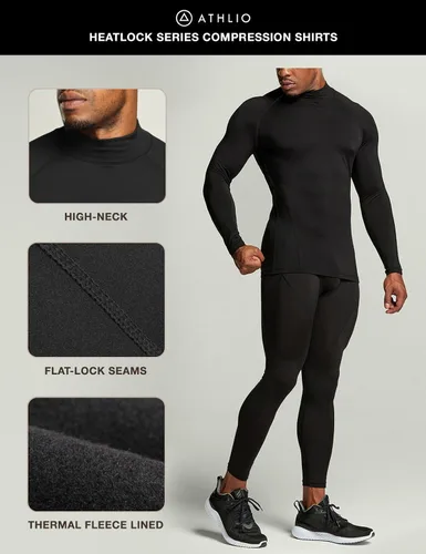 Miniatura 5 de ATHLIO 2 or 3 Pack Men's Thermal Long Sleeve Compression Shirts, TurtleMock Winter Sports Base Layer, Active Running Shirt