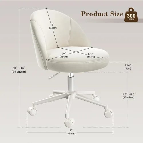 Miniatura 2 de EnHomee Silla de tocador con ruedas, silla de oficina pequeña con respaldo, bonita silla de escritorio sin brazos para sala de maquillaje, oficina