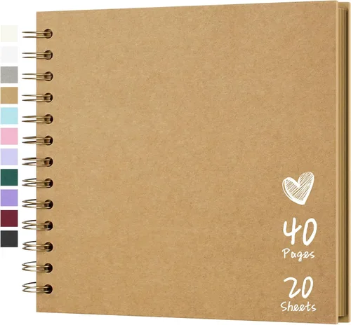 Miniatura 30 de Álbum de recortes de 7 x 7 pulgadas, álbum de recortes DIY de tapa dura de papel kraft, álbumes de fotos, 40 páginas, perfecto para fotos de 4 x 6