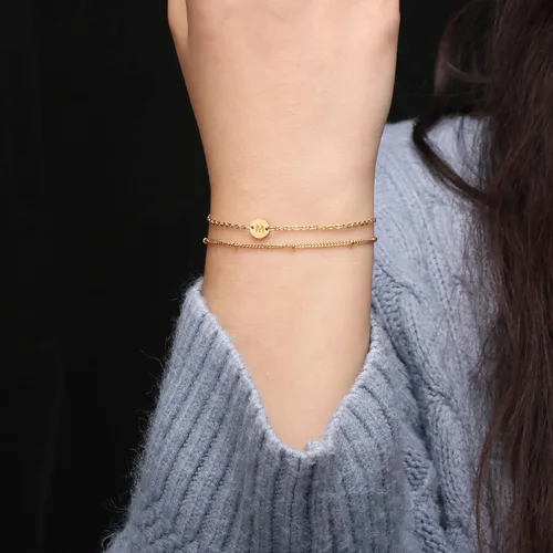 Miniatura 7 de Pulsera de letras con cuentas personalizada de 26 discos del alfabeto para niñas, chapada en oro de 14 quilates