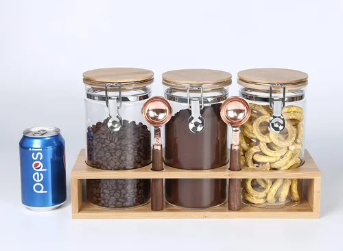Miniatura 6 de Tarros de vidrio de borosilicato transparente con abrazadera de bloqueo hermético, tapas de bambú para cocina, sin BPA