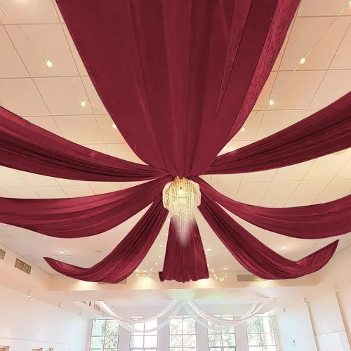 6 Paneles de Cortinas de Techo para Bodas en Color Burdeos de 5ftx10ft, Cortinas de Techo de Tela de Gasa en Forma de Arco, Cortinas Transparentes,