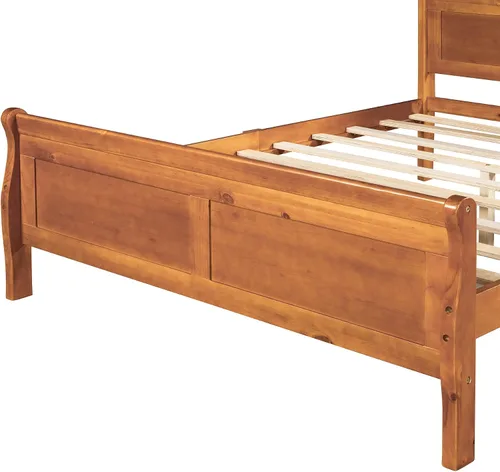 Miniatura 6 de SOFTSEA Base de cama matrimonial de madera maciza con cabecero y estribo, marco de plataforma de cama de madera maciza con soporte de listones