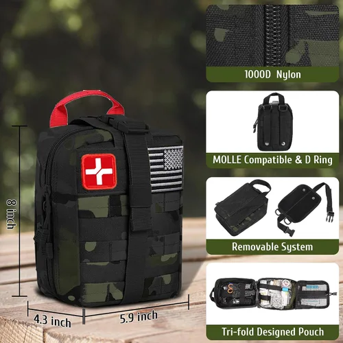 Miniatura 2 de ABPIR Kit de primeros auxilios de supervivencia, 170 piezas, kit de trauma con equipo esencial de supervivencia, suministros médicos de emergencia