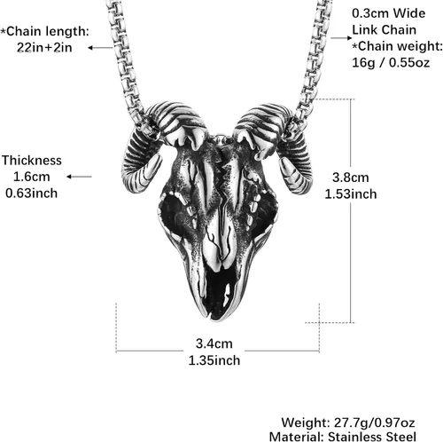 Miniatura 6 de AsAlways Demon Satan Necklace for Men Stainless Steel Retro Gothic Baphomet Goat Head Skull Pendant Necklace Jewelry Gift