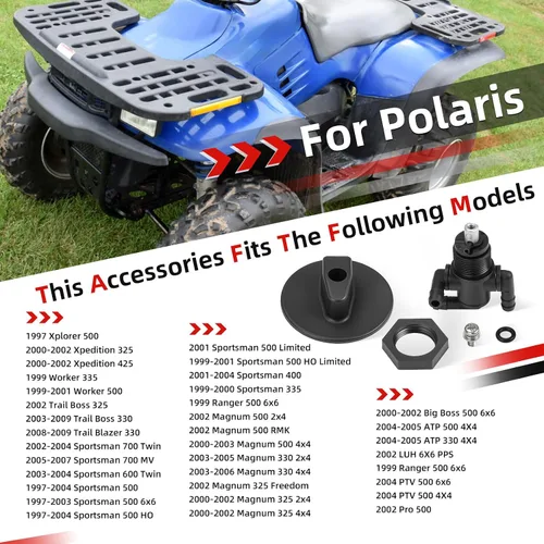 Miniatura 5 de Válvula de depósito de combustible Petcock 3 vías y tuerca de perilla para Polaris Sportsman 335 400 500 600 700 Twin Magnum Trail Boss 325 330 500