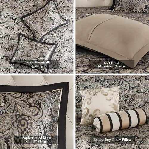 Miniatura 4 de Madison Park Aubrey - Juego de colcha acolchada reversible, reverso sólido de verano transpirable, capa de ropa de cama ligera para todas las Negro