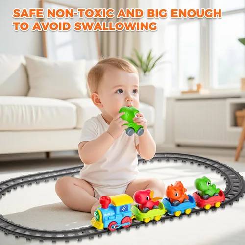 Miniatura 4 de Juego de tren para niños pequeños con vapor, música y luces - Juguetes de tren eléctrico para niños con accesorios de pistas, incluyendo 3 autos