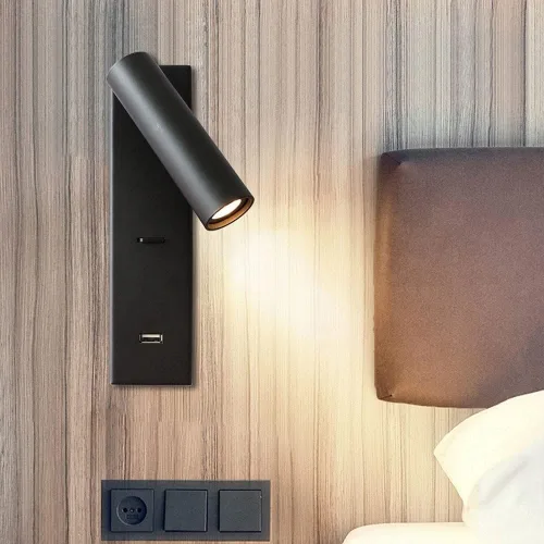 Miniatura 2 de Lámpara de pared para dormitorio, lámpara de lectura moderna para escritorio, foco LED con interruptor de botón y puerto de carga USB, luz giratoria