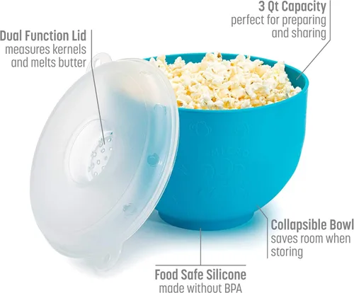 Miniatura 3 de Goodful Máquina de Palomitas de Silicona Plegable, Fabricante de Palomitas de Aire Caliente para Microondas, Tazón Hecho sin BPA, Azul