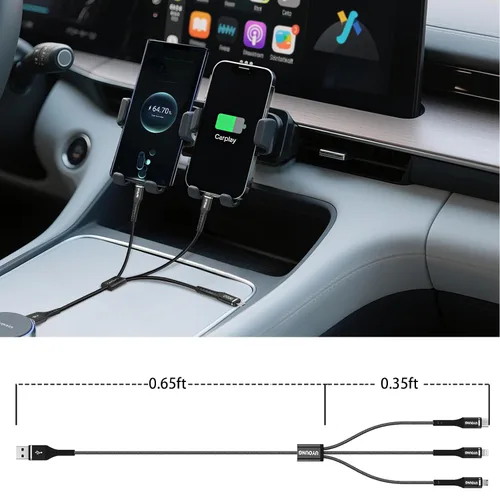 Miniatura 7 de Cable de carga múltiple corto de 1 pie, paquete de 2 cables de carga 3 en 1, cables universales trenzados para teléfono con conectores