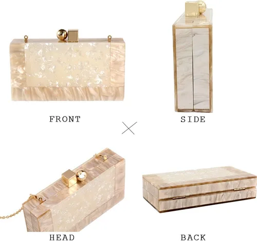Miniatura 4 de Bolso de mano de acrílico para mujer, bolso de mano de mármol con purpurina para boda, cóctel, fiesta, baile de graduación, Beige, 7.8"x4.1"x1.8
