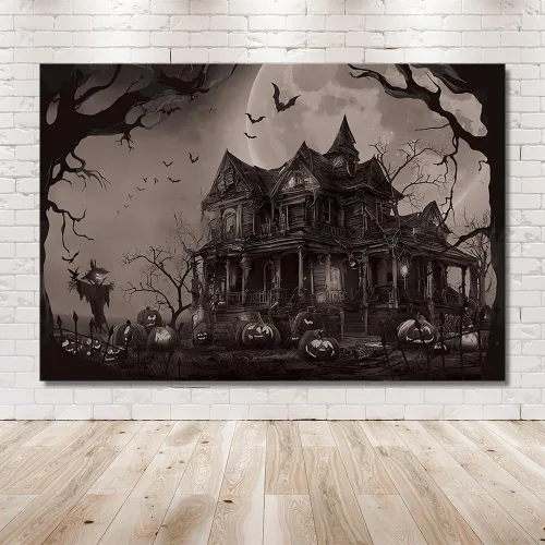 Miniatura 6 de MEHOFOND Telón de fondo aterrador de Halloween de 7 x 5 pies, murciélago de luna aterradora, calabaza aterradora, noche de Halloween, luna llena
