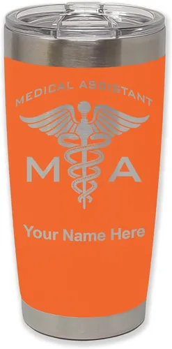 Miniatura 49 de LaserGram Taza aislada al vacío de 20 onzas, asistente médico MA, grabado personalizado incluido (rosa)