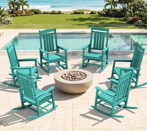 Miniatura 45 de KINGYES Mecedoras de polietileno de alta densidad para exteriores, sillas mecedoras para patio con soporte de 330 libras, balancín suave para porche