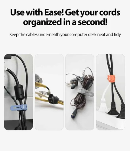 Miniatura 6 de Ringke Sujetacables de silicona [gestión de cables reutilizables] Organizador de cables flexible, longitud ajustable, clips de cable duraderos